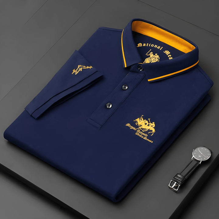 Men's Casual Vintage Polo Shirt with Embroidered Logo and Short Sleeve