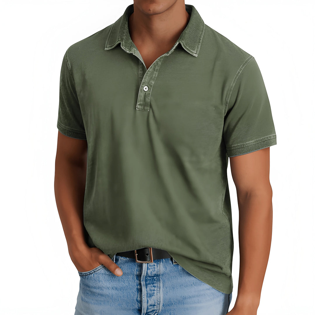 Men's Casual Vintage Polo Shirt with Camp Collar and Short Sleeve