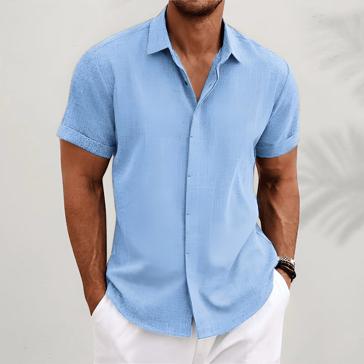 Men's Casual Vintage Shirt with Camp Collar and Short Sleeve