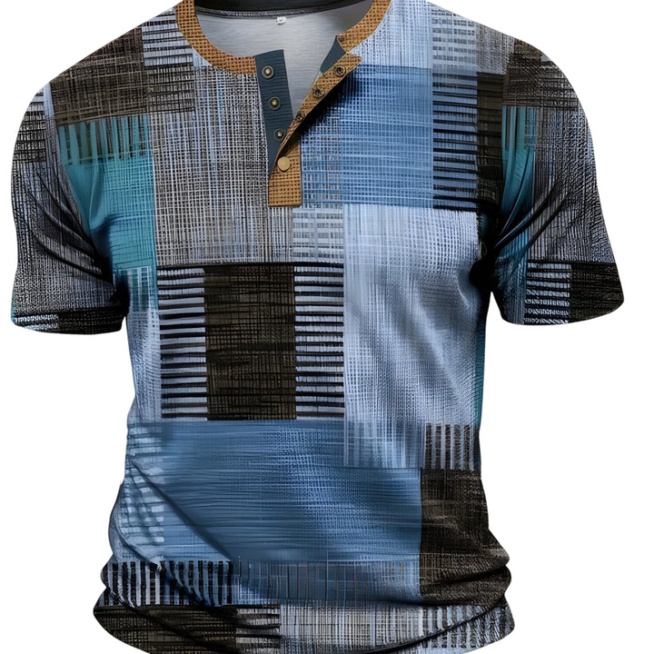 Men's Graphic Casual Shirt with Grandad Collar and Short Sleeve