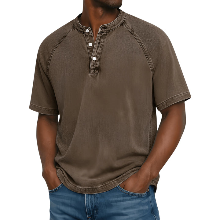Men's Casual Vintage  Shirt with Raglan Sleeve and Short Sleeve