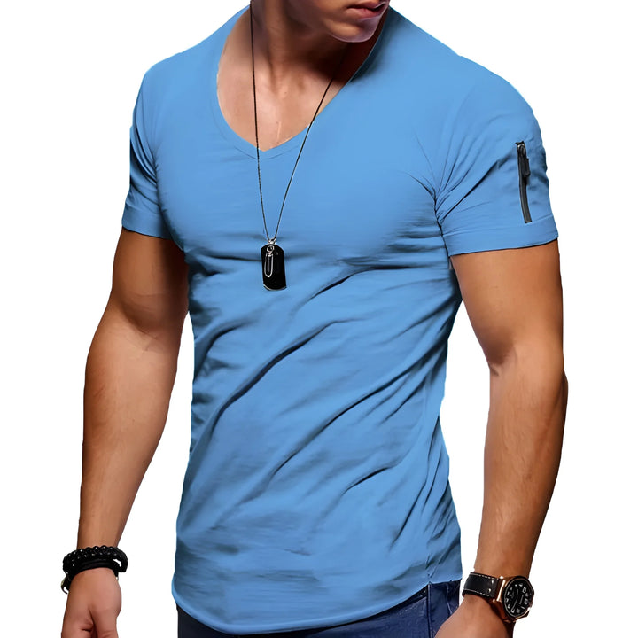 Men's Slim Fit Casual T-Shirt with V-Neck and Side Zippers