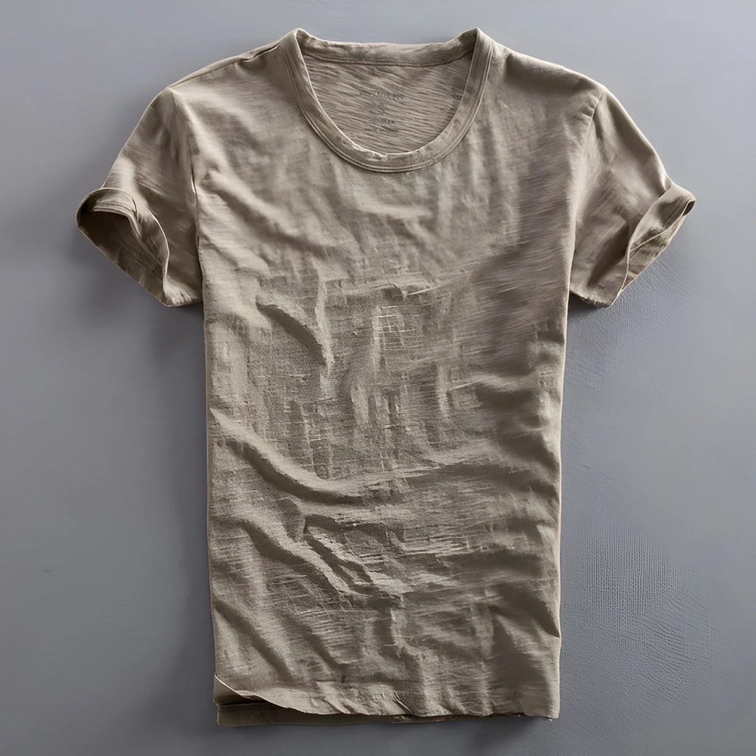Men's Casual Vintage Shirt with Crew Neck and Short Sleeve