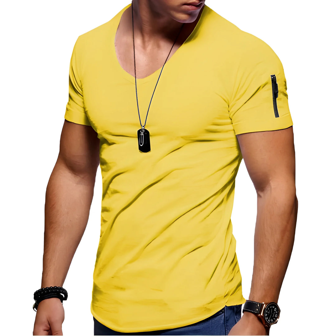 Men's Slim Fit Casual T-Shirt with V-Neck and Side Zippers