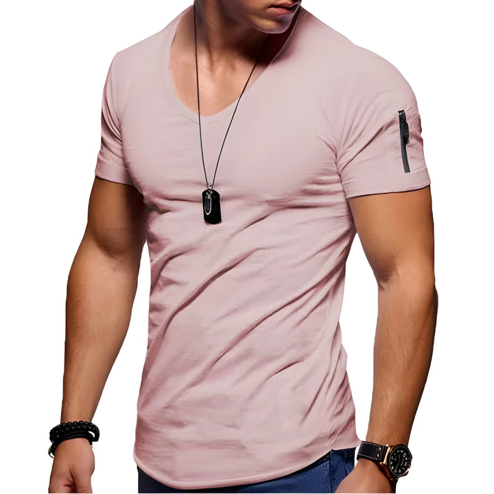 Men's Slim Fit Casual T-Shirt with V-Neck and Side Zippers