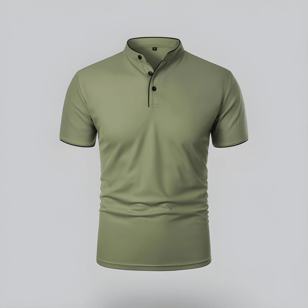 Men's Casual Slim Fit Polo Shirt with Grandad Collar and Short Sleeve