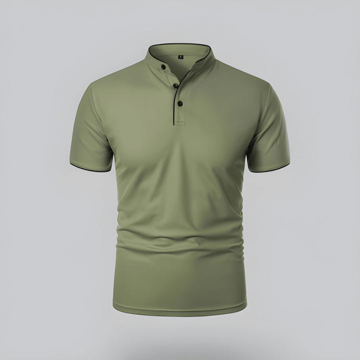 Men's Casual Slim Fit Polo Shirt with Grandad Collar and Short Sleeve