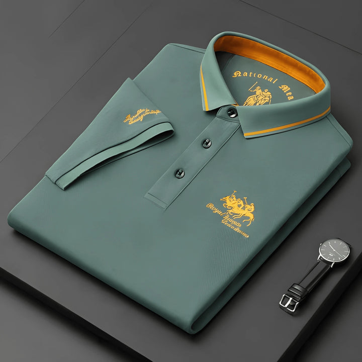 Men's Casual Vintage Polo Shirt with Embroidered Logo and Short Sleeve