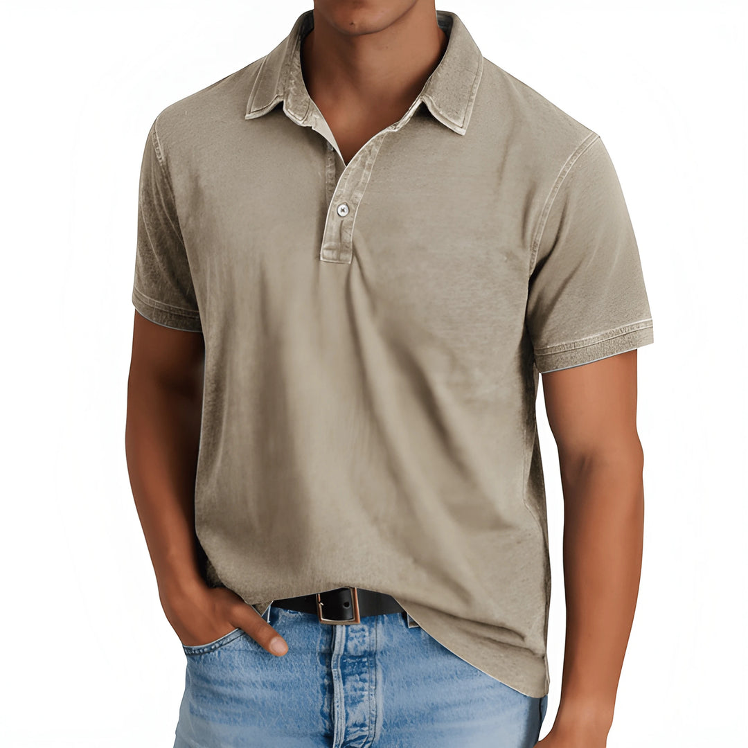 Men's Casual Vintage Polo Shirt with Camp Collar and Short Sleeve