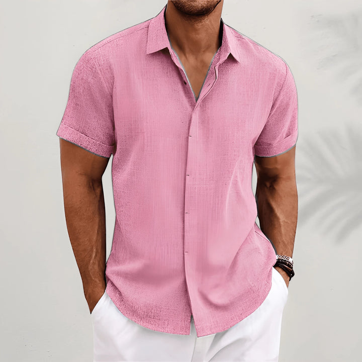 Men's Casual Vintage Shirt with Camp Collar and Short Sleeve