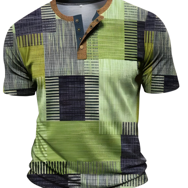 Men's Graphic Casual Shirt with Grandad Collar and Short Sleeve