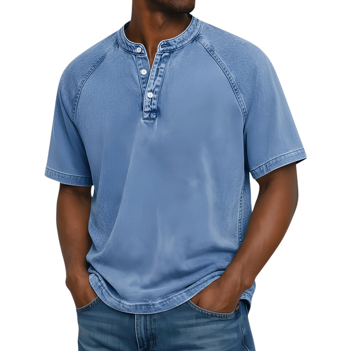 Men's Casual Vintage  Shirt with Raglan Sleeve and Short Sleeve