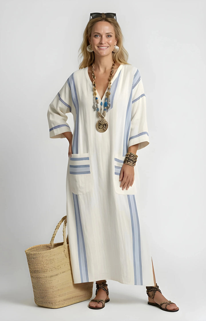 Women's Maxi Boho Summer Sundress with V-Neck and Side Pockets