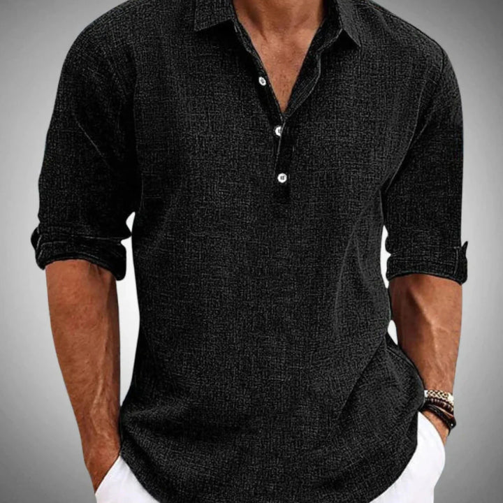 Men's Casual Shirt with Camp Collar and Long Sleeve