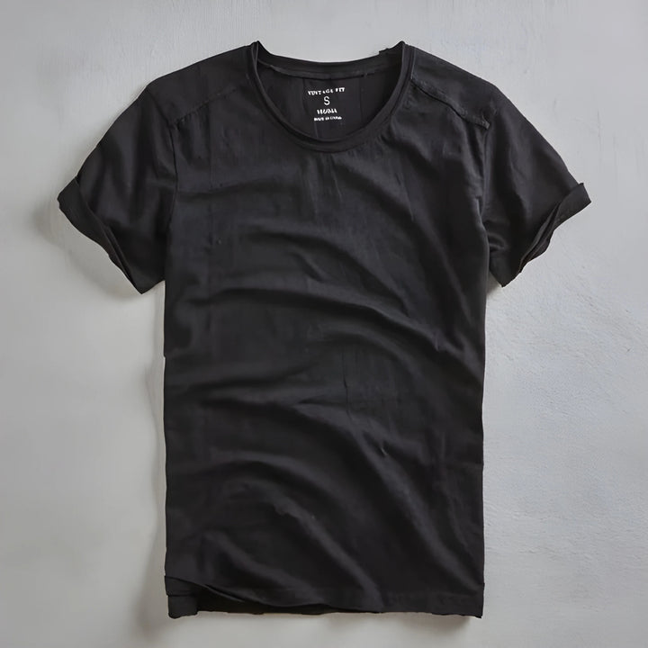 Men's Casual Vintage Shirt with Crew Neck and Short Sleeve