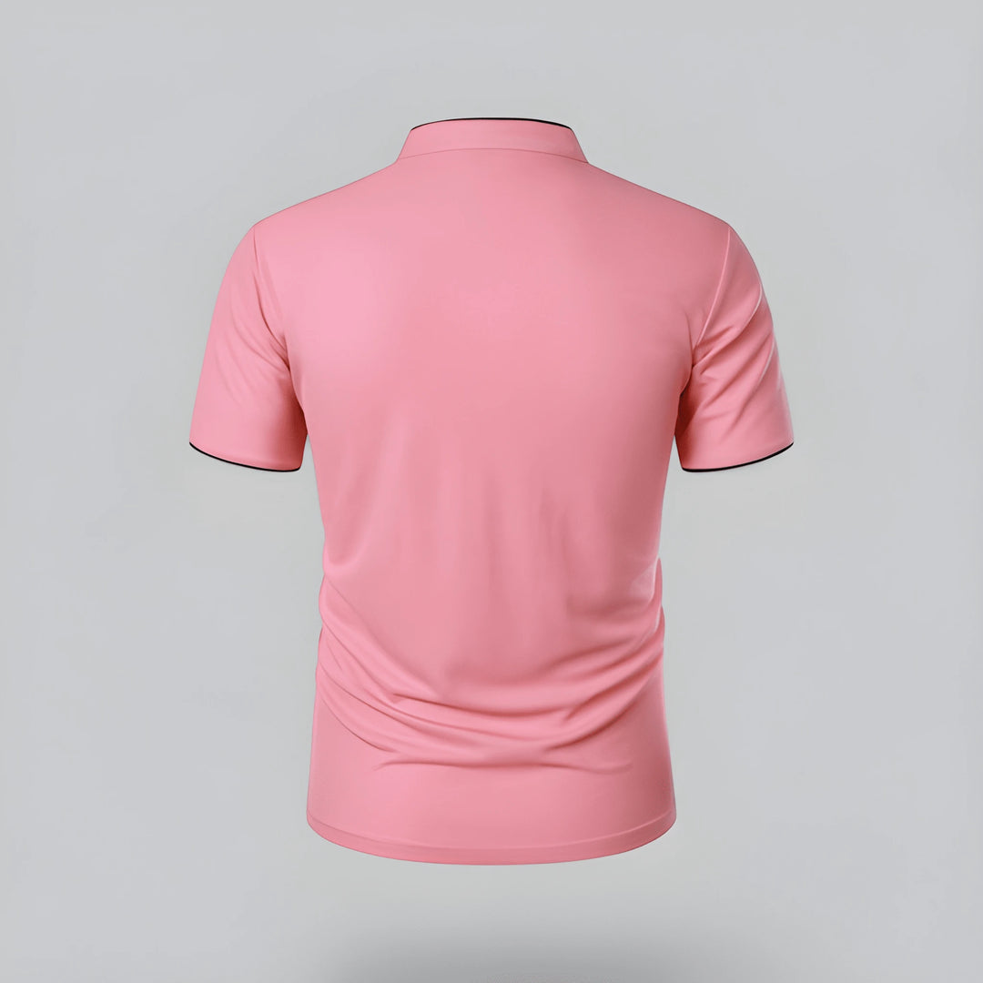 Men's Casual Slim Fit Polo Shirt with Grandad Collar and Short Sleeve