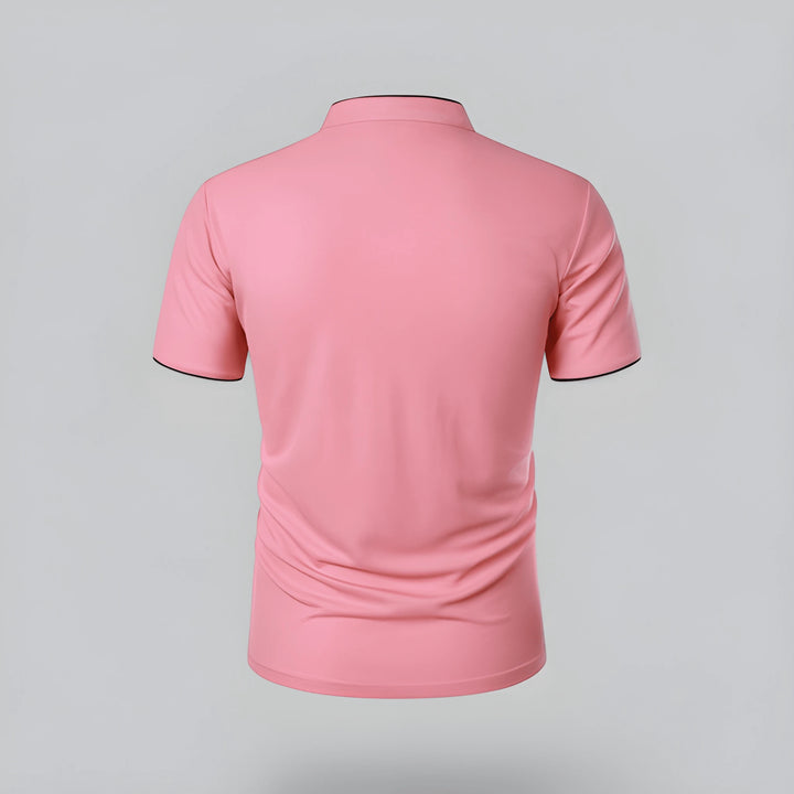 Men's Casual Slim Fit Polo Shirt with Grandad Collar and Short Sleeve