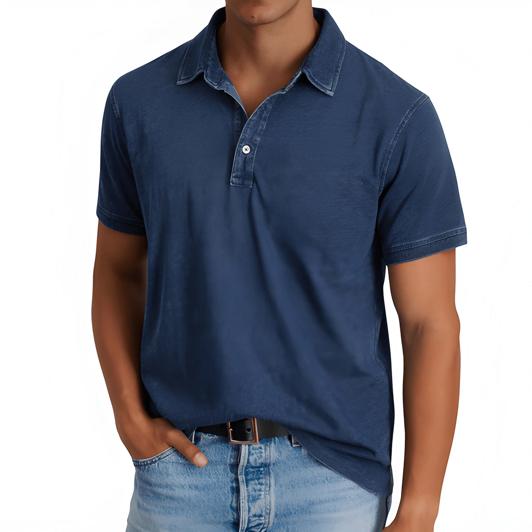 Men's Casual Vintage Polo Shirt with Camp Collar and Short Sleeve