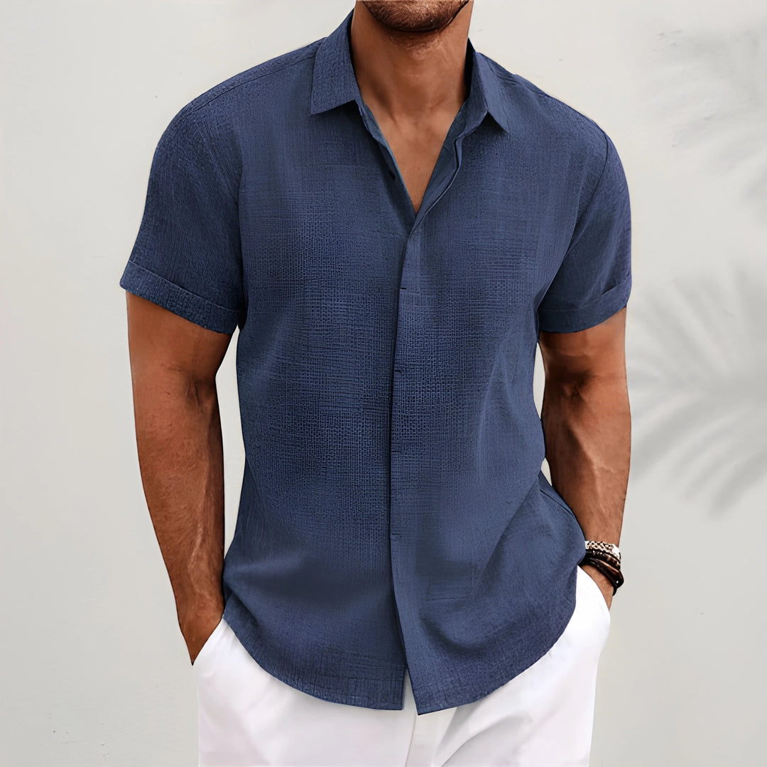 Men's Casual Vintage Shirt with Camp Collar and Short Sleeve