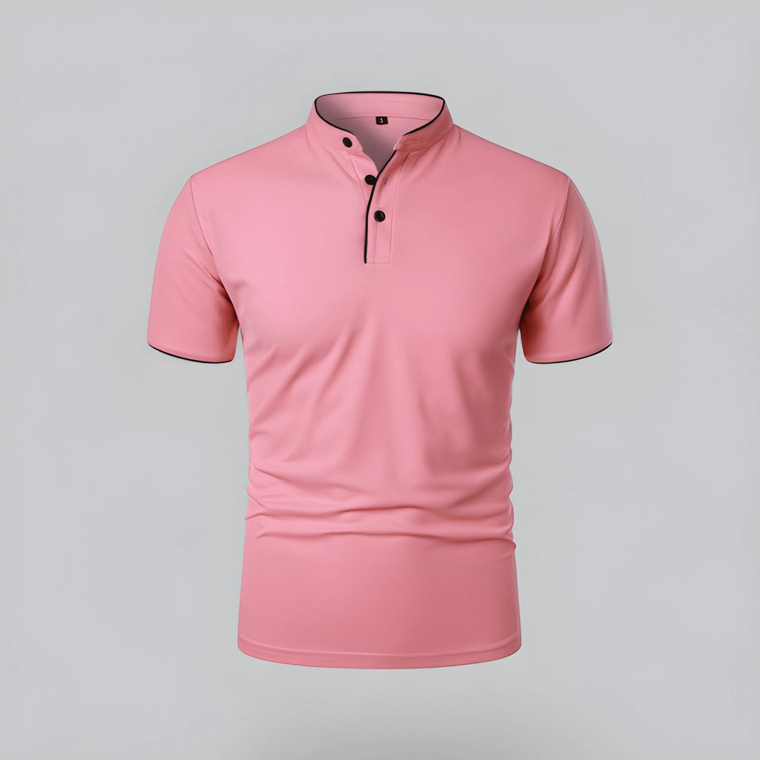Men's Casual Slim Fit Polo Shirt with Grandad Collar and Short Sleeve