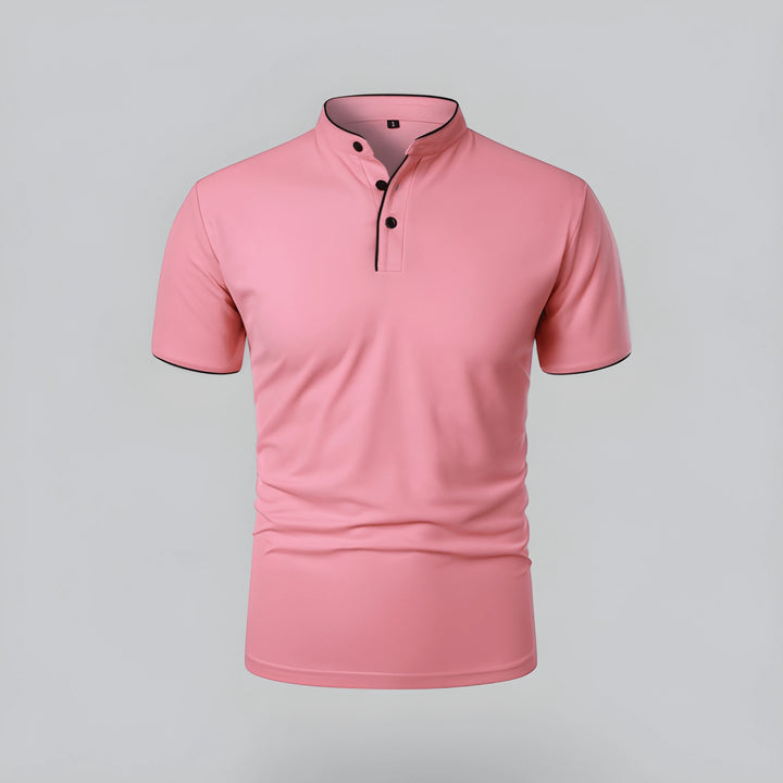 Men's Casual Slim Fit Polo Shirt with Grandad Collar and Short Sleeve