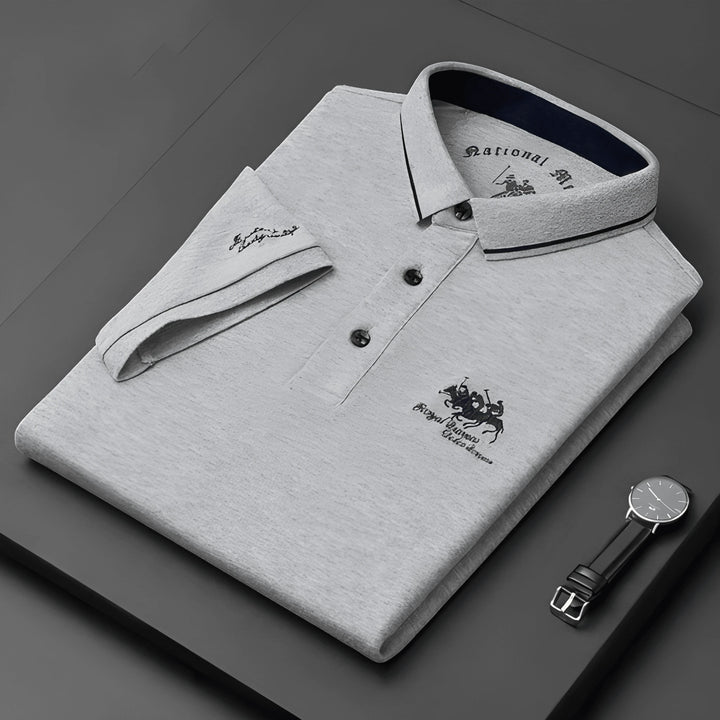 Men's Casual Vintage Polo Shirt with Embroidered Logo and Short Sleeve
