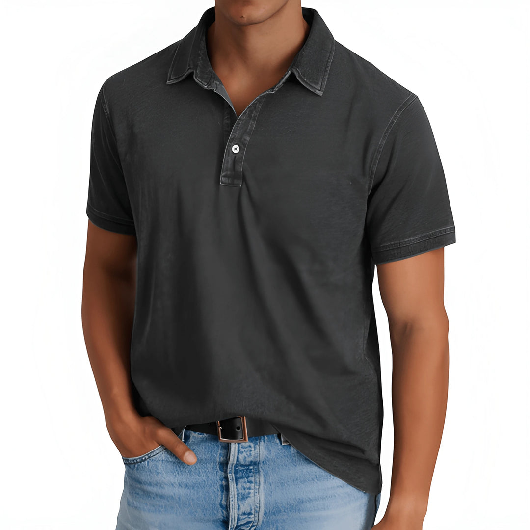 Men's Casual Vintage Polo Shirt with Camp Collar and Short Sleeve