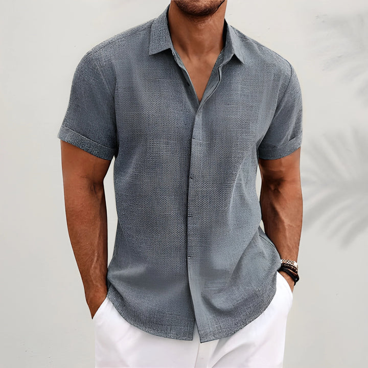 Men's Casual Vintage Shirt with Camp Collar and Short Sleeve