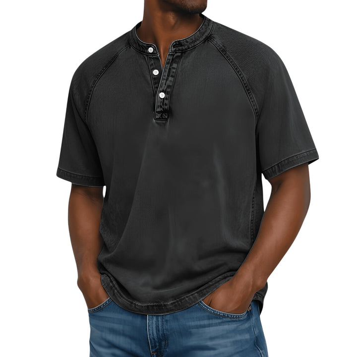 Men's Casual Vintage  Shirt with Raglan Sleeve and Short Sleeve