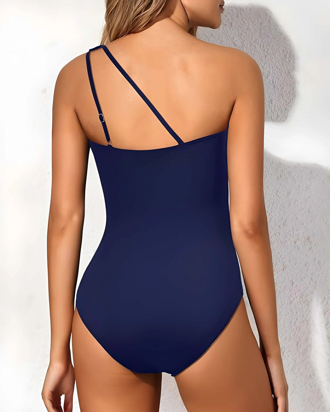 Women's One-Piece Black Swimsuit with One Shoulder and Ruched Detail