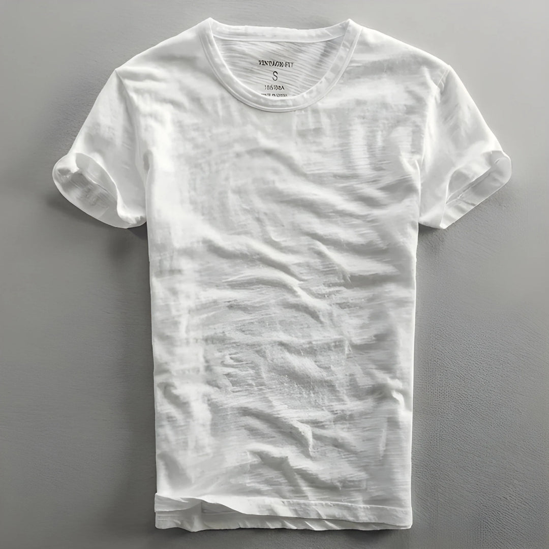 Men's Casual Vintage Shirt with Crew Neck and Short Sleeve