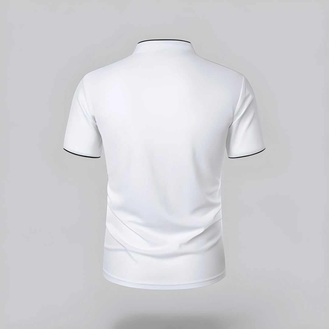 Men's Casual Slim Fit Polo Shirt with Grandad Collar and Short Sleeve