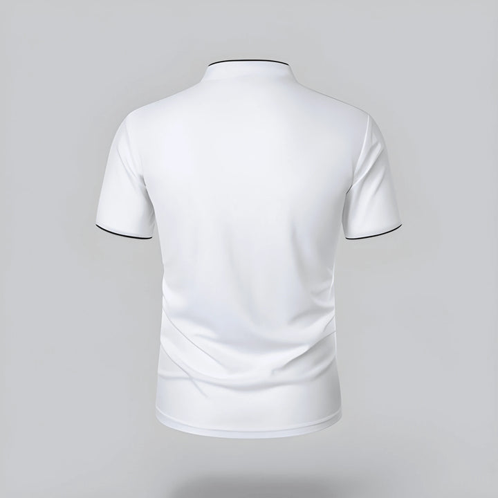 Men's Casual Slim Fit Polo Shirt with Grandad Collar and Short Sleeve