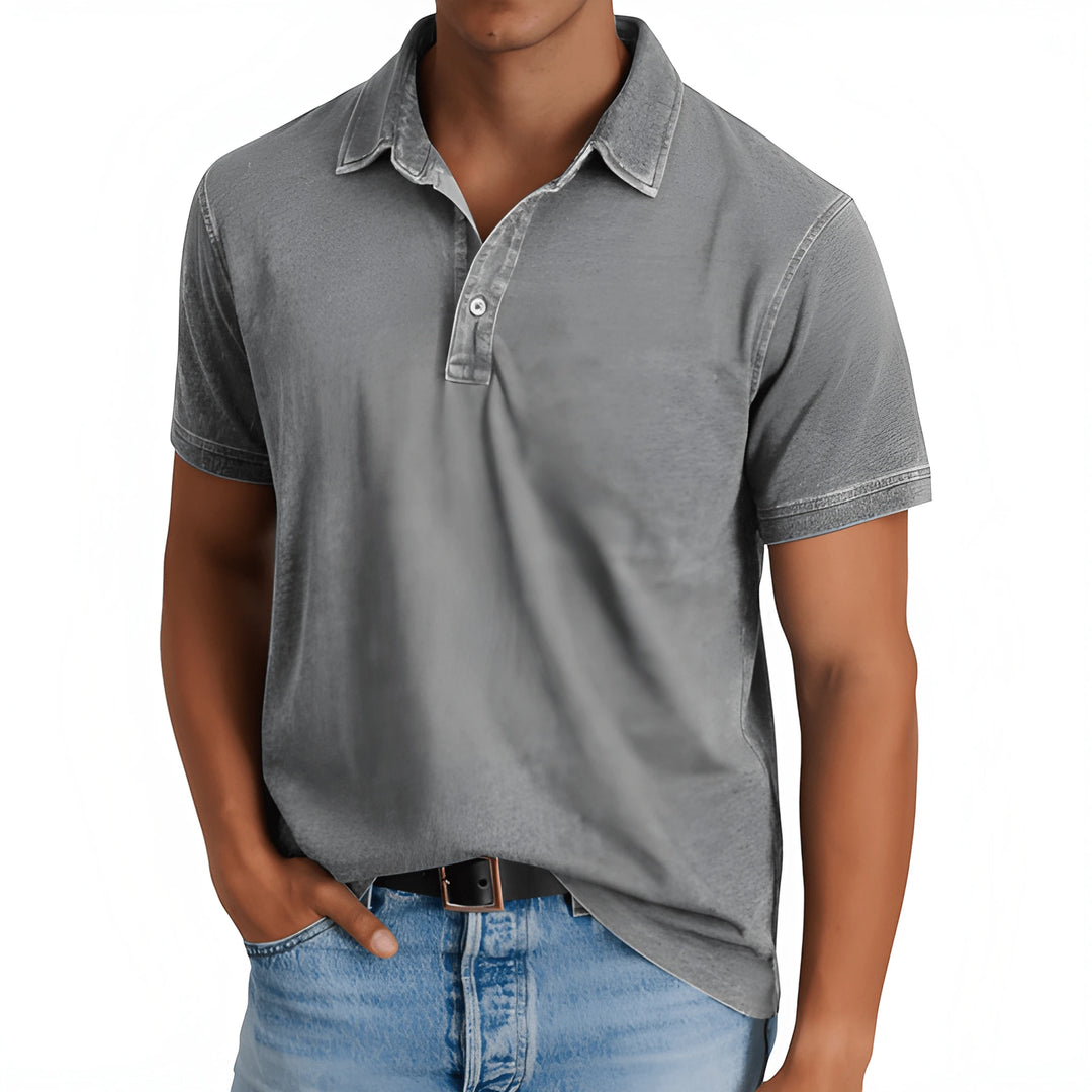 Men's Casual Vintage Polo Shirt with Camp Collar and Short Sleeve
