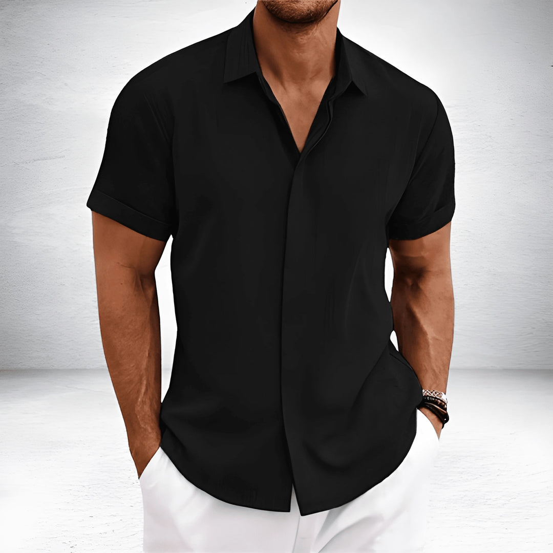 Men's Casual Vintage Shirt with Camp Collar and Short Sleeve