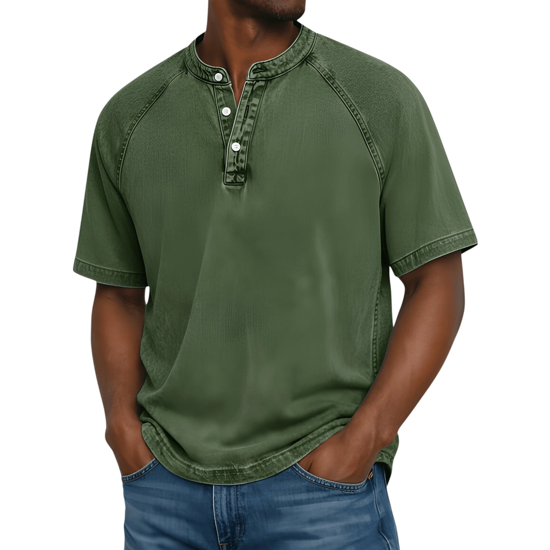 Men's Casual Vintage  Shirt with Raglan Sleeve and Short Sleeve