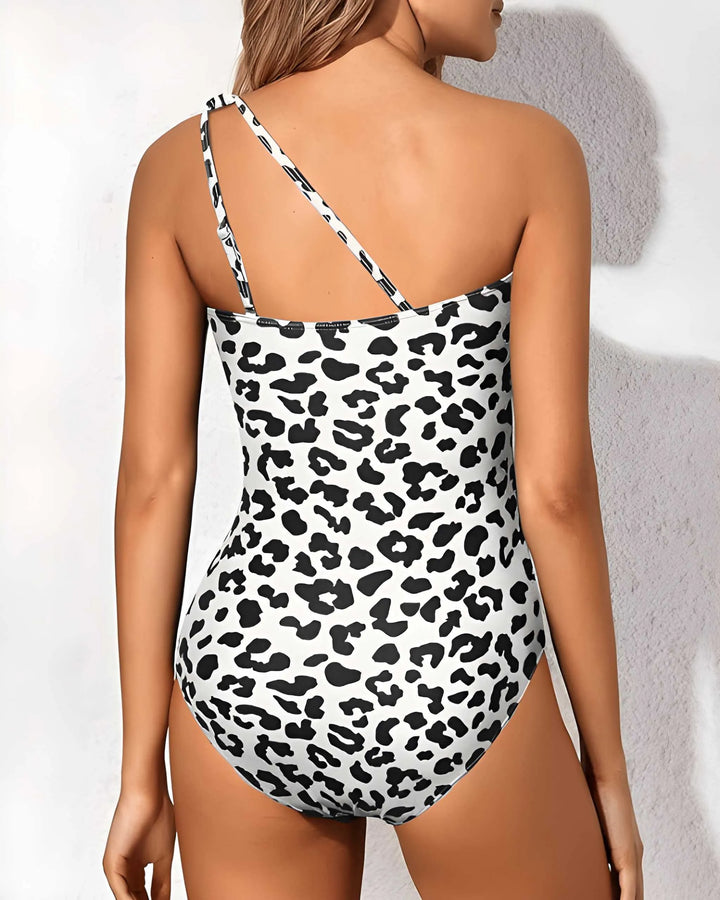 Women's One-Piece Black Swimsuit with One Shoulder and Ruched Detail