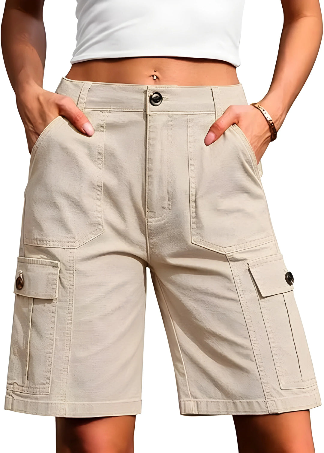 Women's Bermuda Cargo Shorts with High Waisted