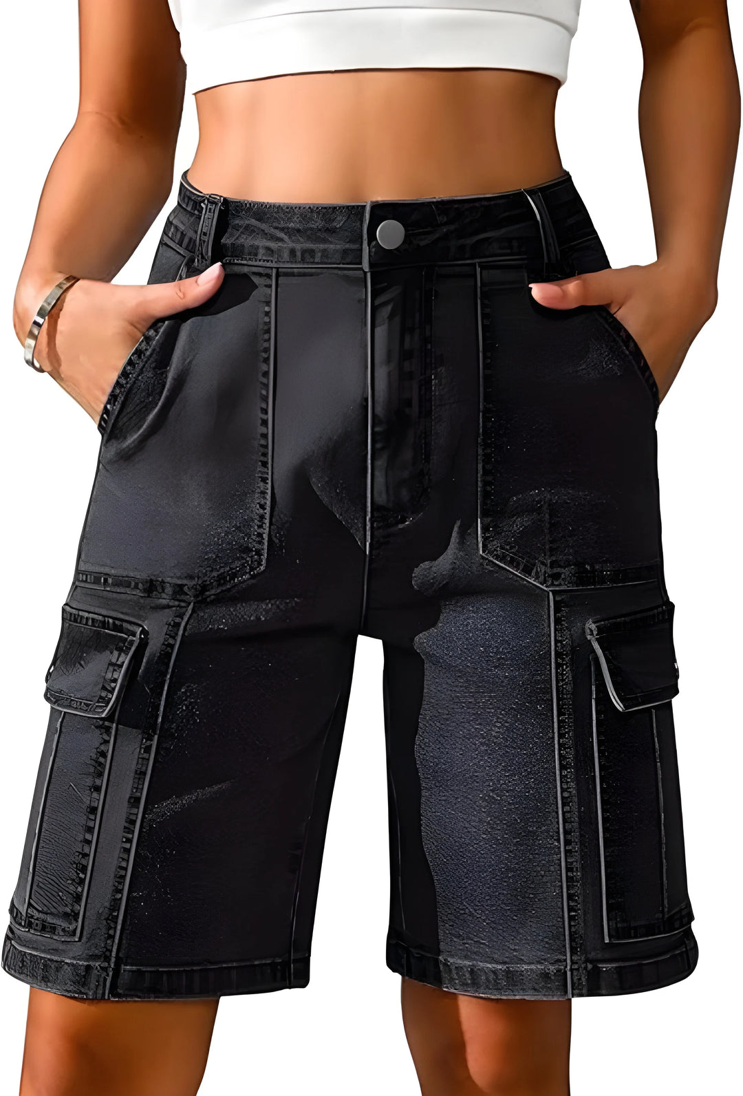 Women's Bermuda Cargo Shorts with High Waisted