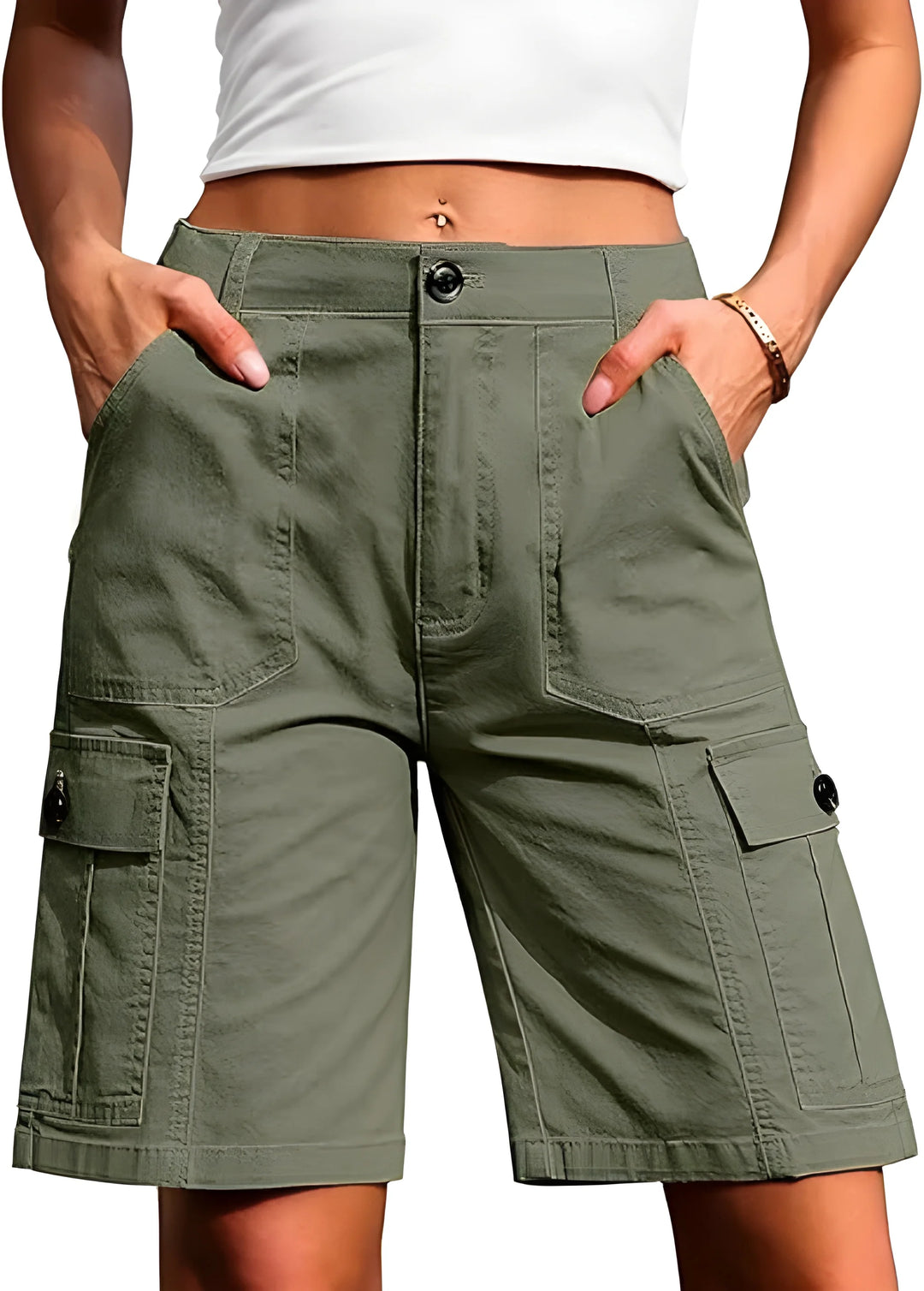 Women's Bermuda Cargo Shorts with High Waisted