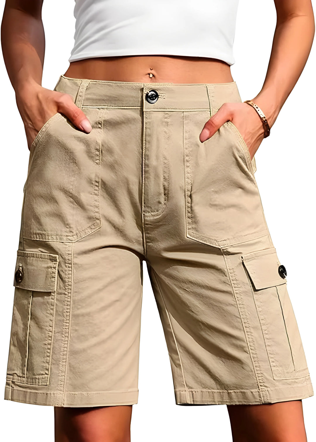 Women's Bermuda Cargo Shorts with High Waisted