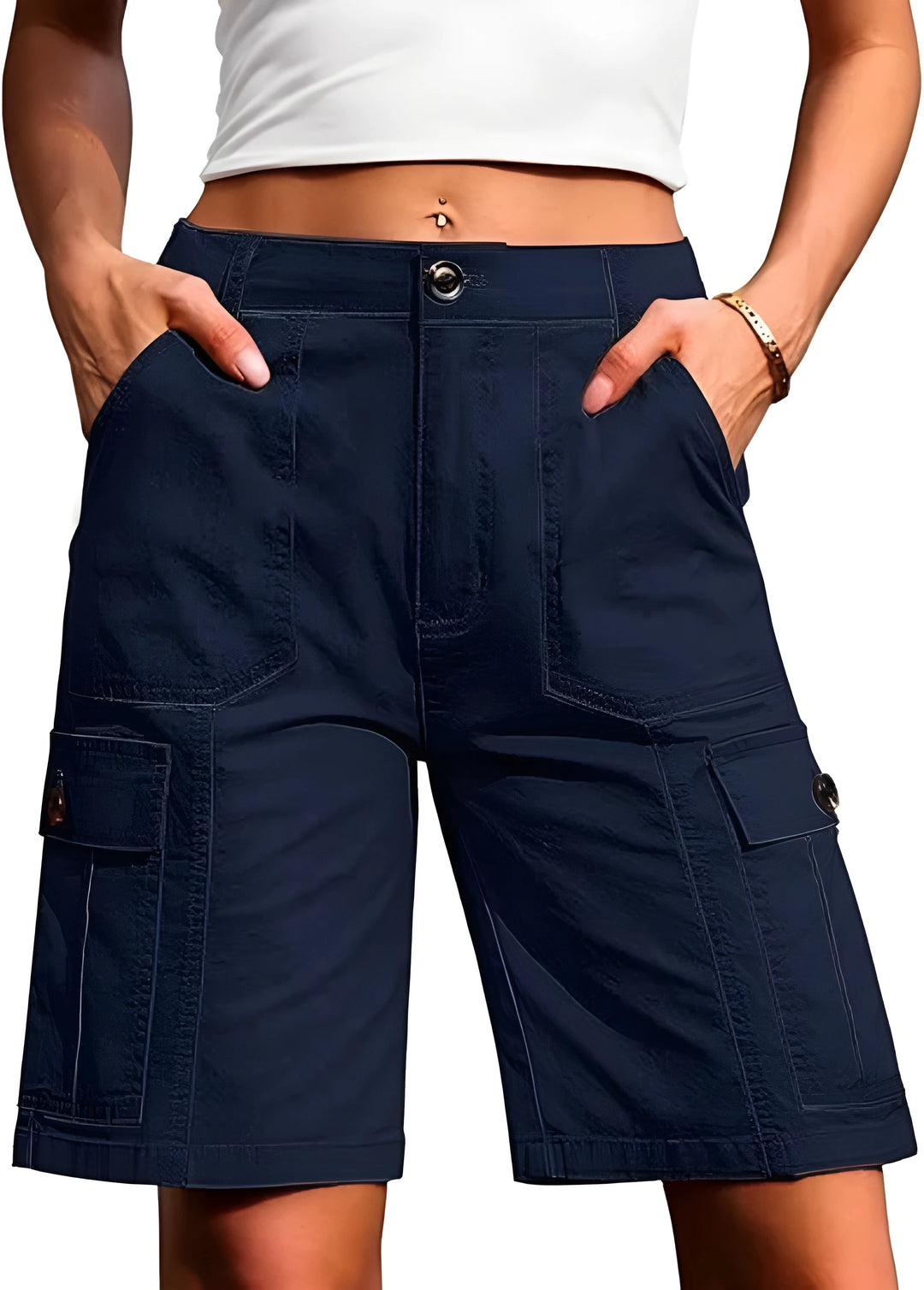 Women's Bermuda Cargo Shorts with High Waisted