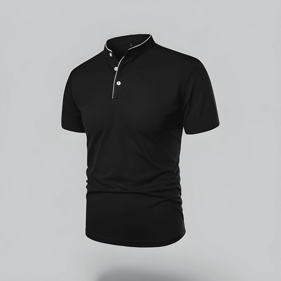 Men's Casual Slim Fit Polo Shirt with Grandad Collar and Short Sleeve