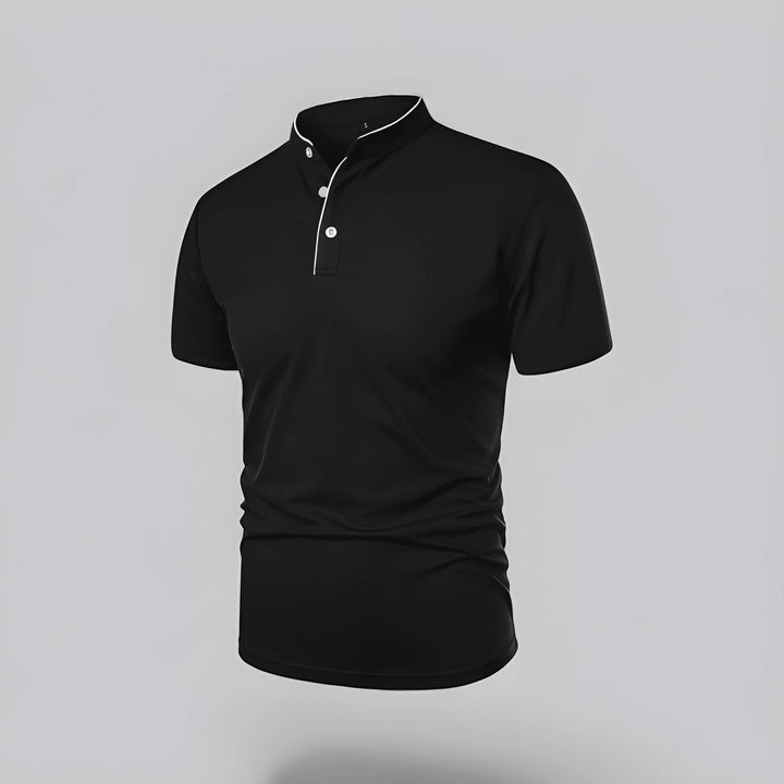 Men's Casual Slim Fit Polo Shirt with Grandad Collar and Short Sleeve
