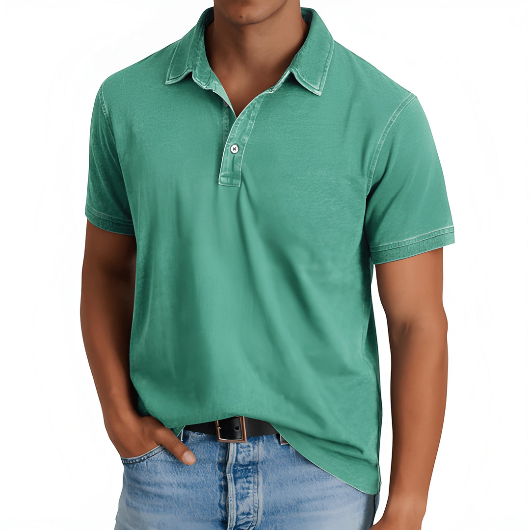 Men's Casual Vintage Polo Shirt with Camp Collar and Short Sleeve
