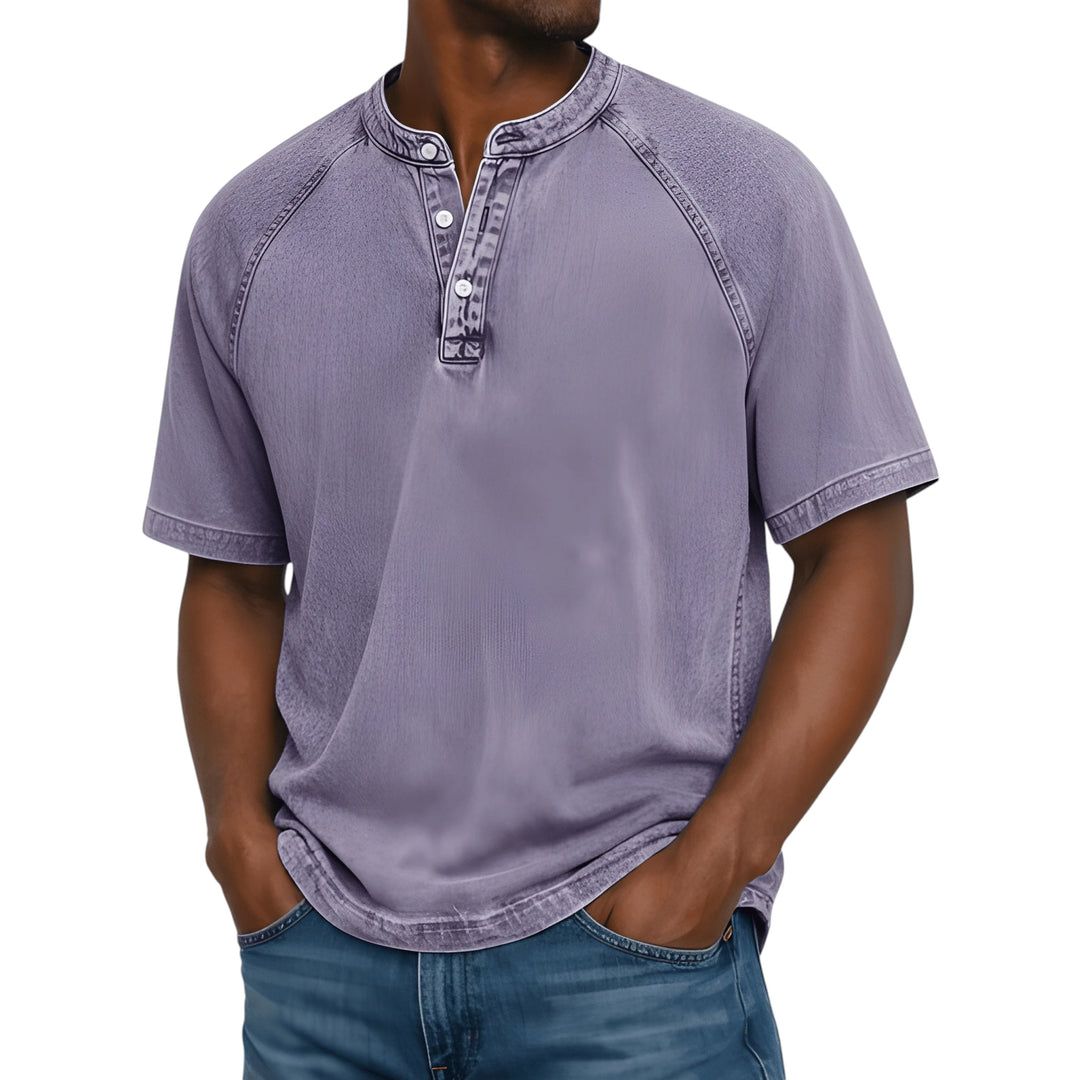 Men's Casual Vintage  Shirt with Raglan Sleeve and Short Sleeve