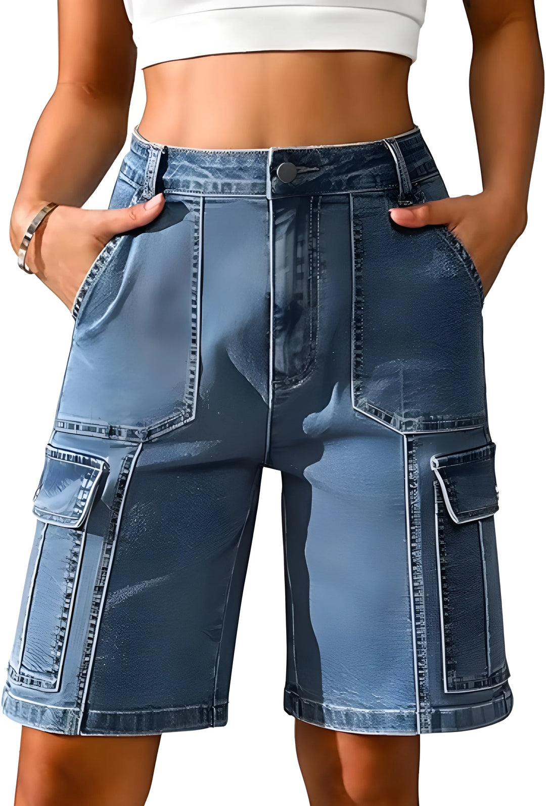 Women's Bermuda Cargo Shorts with High Waisted