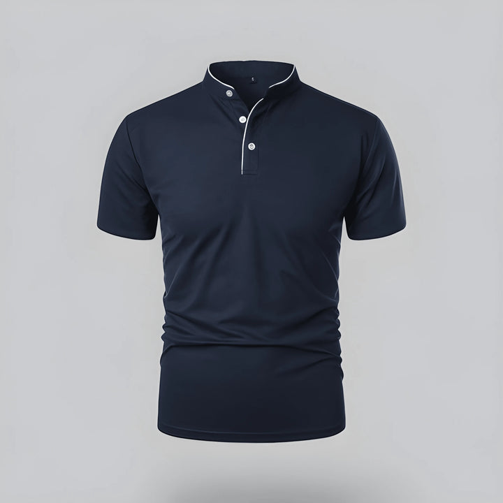 Men's Casual Slim Fit Polo Shirt with Grandad Collar and Short Sleeve