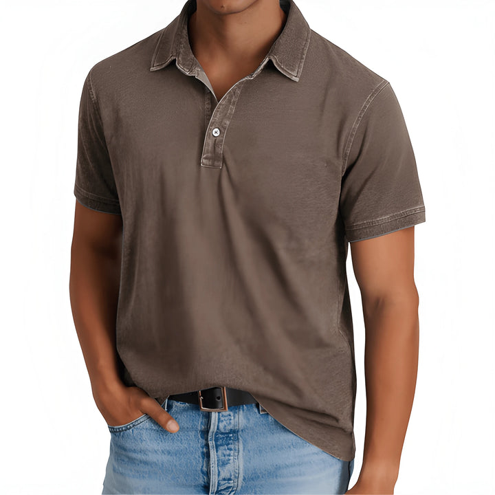 Men's Casual Vintage Polo Shirt with Camp Collar and Short Sleeve