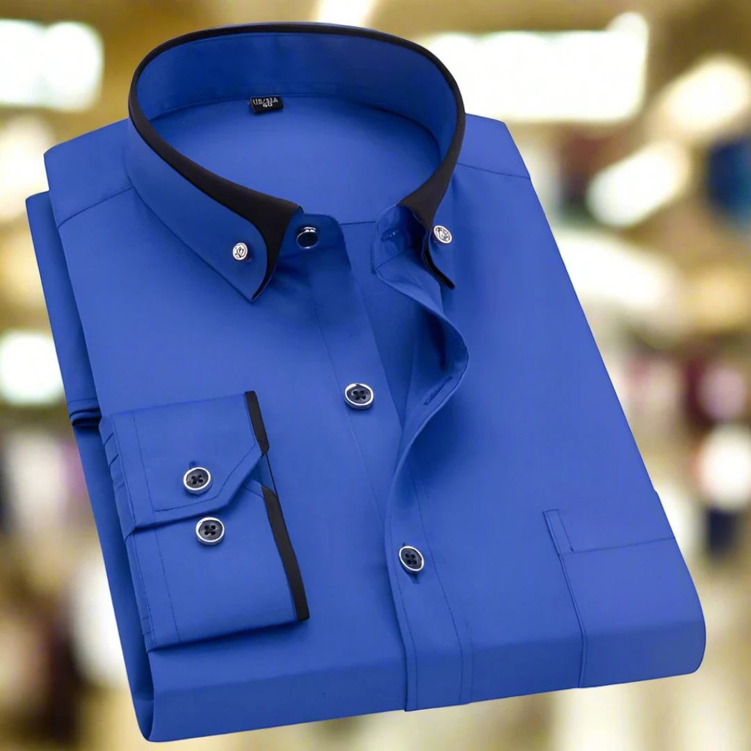 Men's Casual Modern Dress Shirt with Long Sleeve and Classic Collar